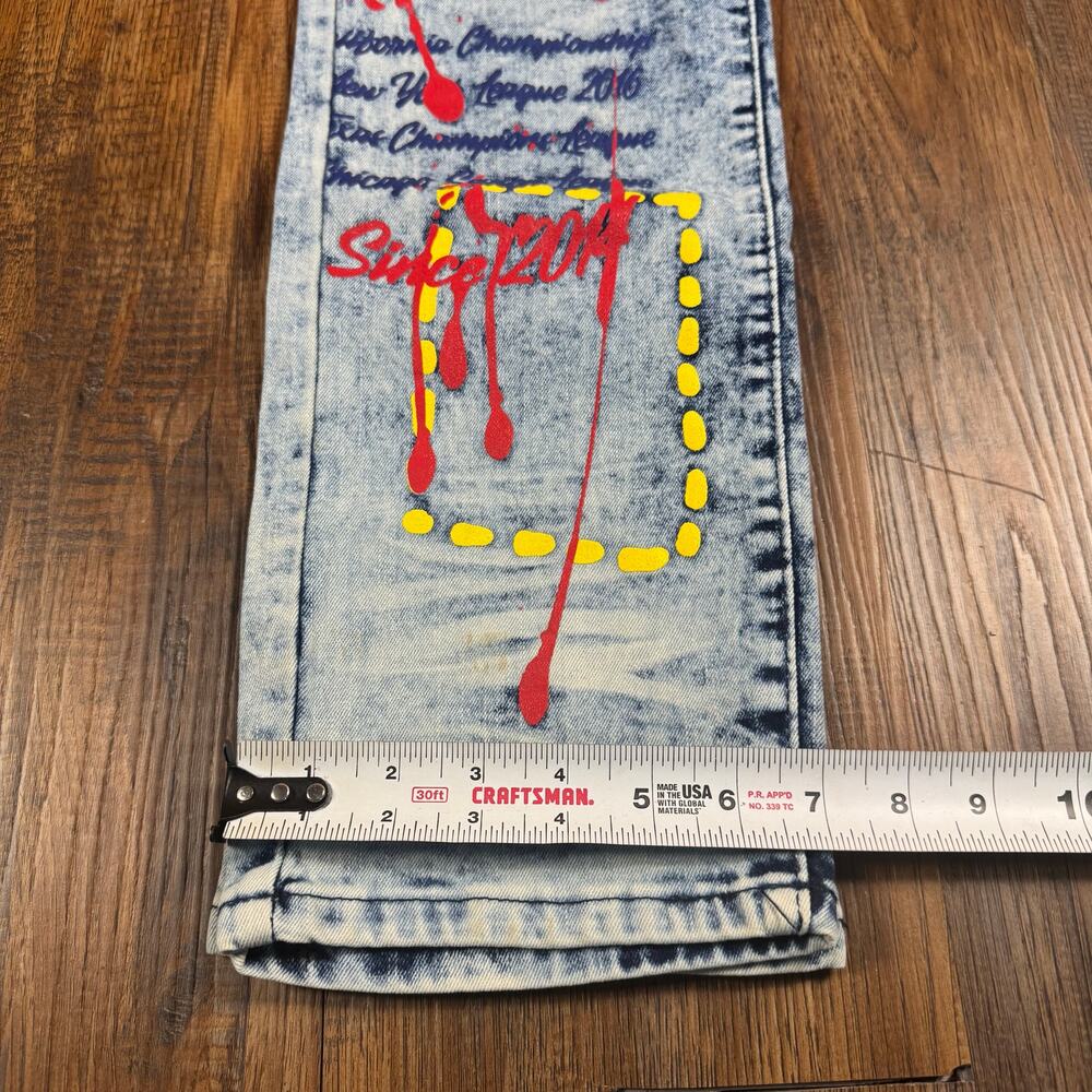 Rue 21 34 x 34 Premium Supreme Flex Skinny jean graffiti paint acid wash - Picture 6 of 13